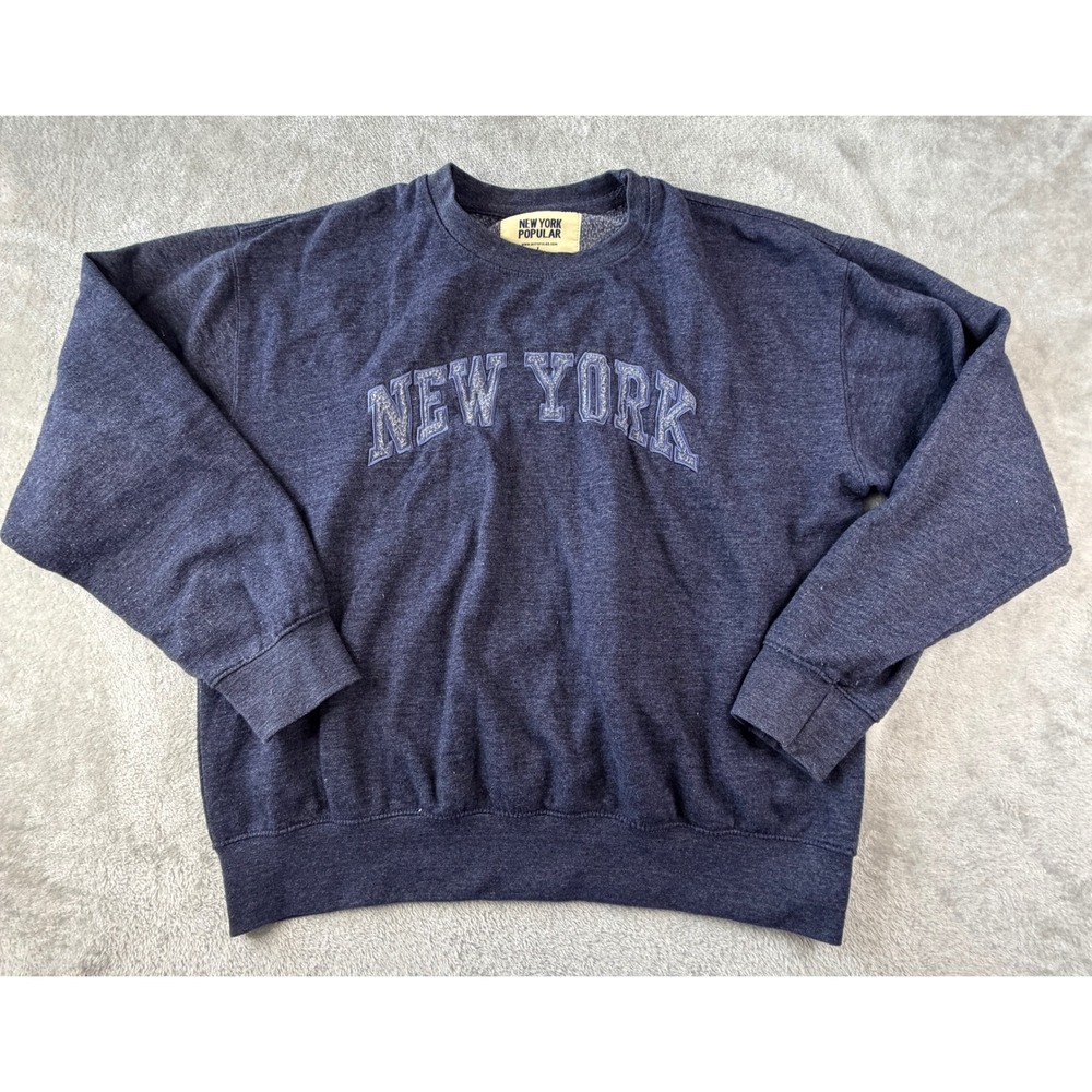 New York Popular Sweatshirt Mens Large Blue Crewneck Graphic Pullover